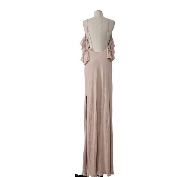 Reformation‎ Ferrara Maxi Dress Sz 14 Champagne Ruffle Cold Shoulder Bridesmaid - Picture 4 of 14